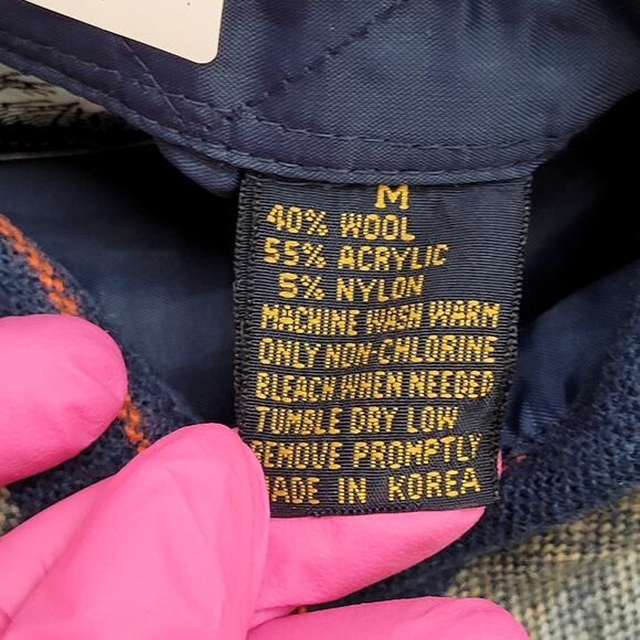 Vintage 90s Shadow Plaid Button Shirt Medium 21x29 Blue Yellow - Picture 7 of 11